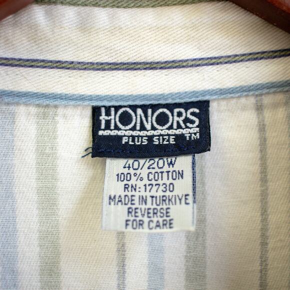 Honors Green and Blue Striped Sleeveless Denim Collar Button-up Plus Size 40/20W - Picture 4 of 6